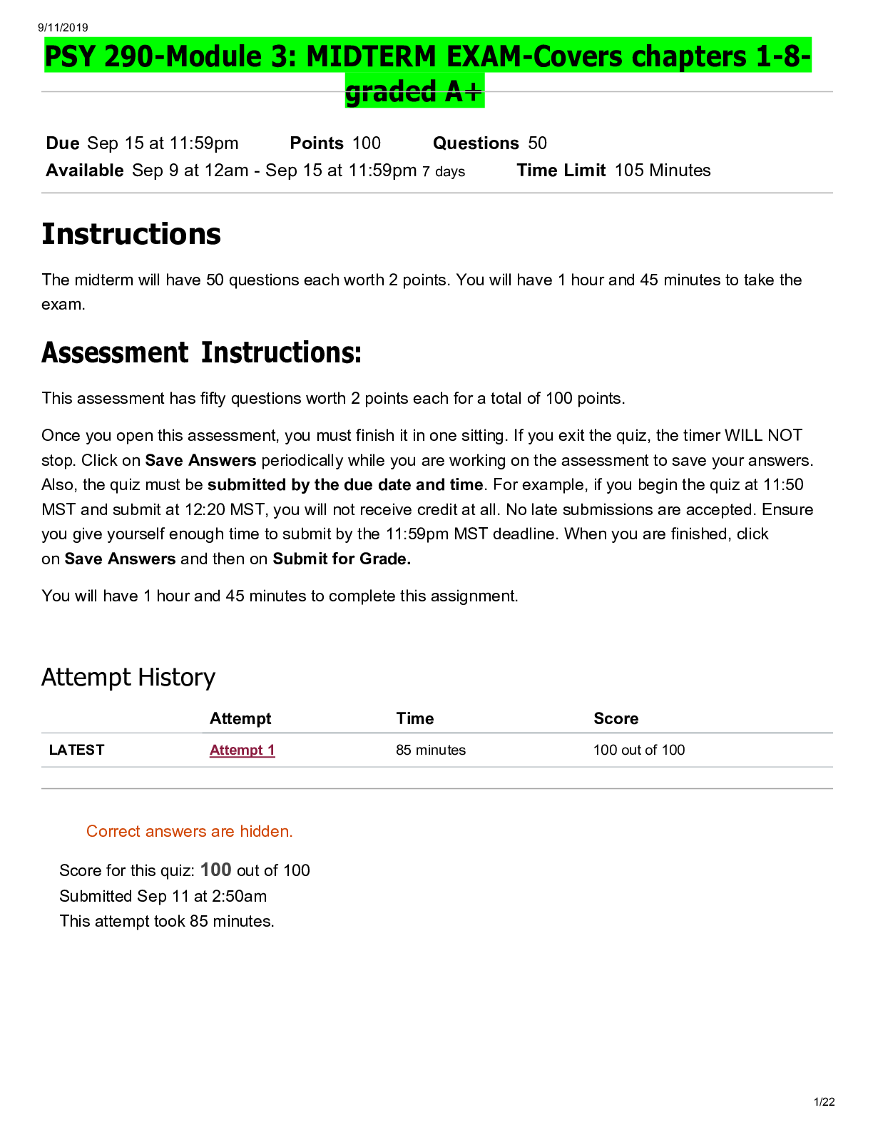 Preview image of PSY 290-Module 3: MIDTERM EXAM-Covers chapters 1-8-graded A+ document